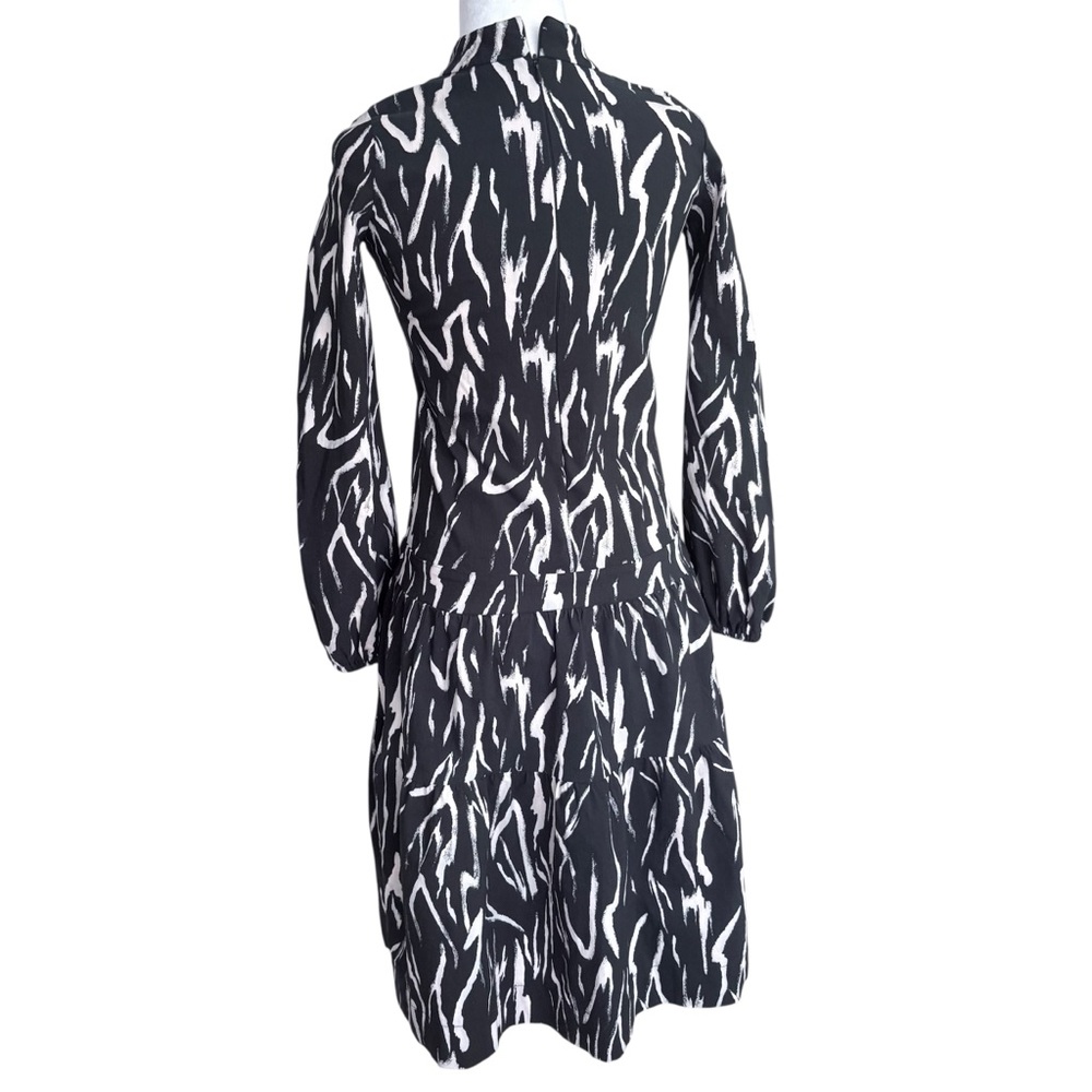 Noni Long-Sleeve Zebra Black White Print Fit & Flare Midi Dress Small Party Date - Picture 3 of 7
